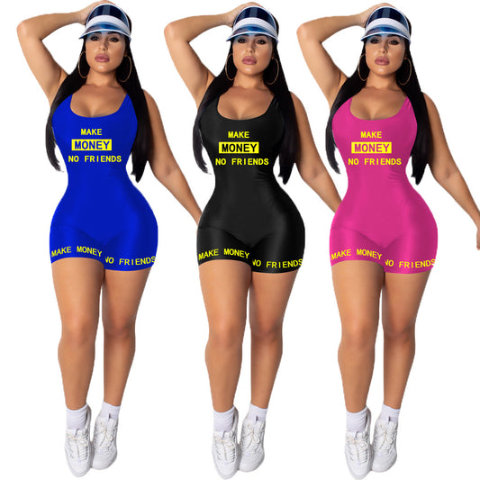 Women Casual Sports Jumpsuit Summer Sleeveless Vest Letter Print Bodysuits Sexy Fitness Fashion Rompers One Piece Outfits