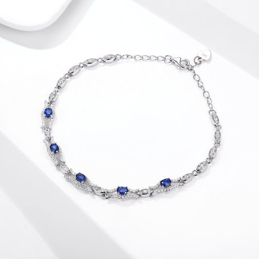 Natural Sapphire Bracelet Women's S925 Silver Set Gem Jewelry Premium Original Design Jewelry
