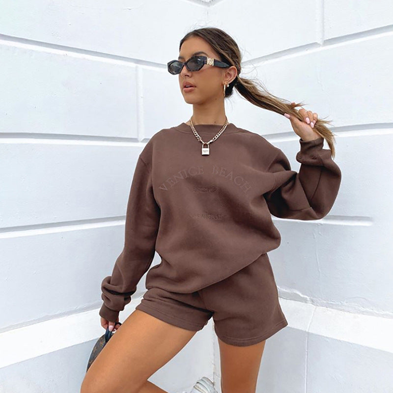 Letter Embroidered Fleece Thick Loose Loose All-Match Casual Sweater