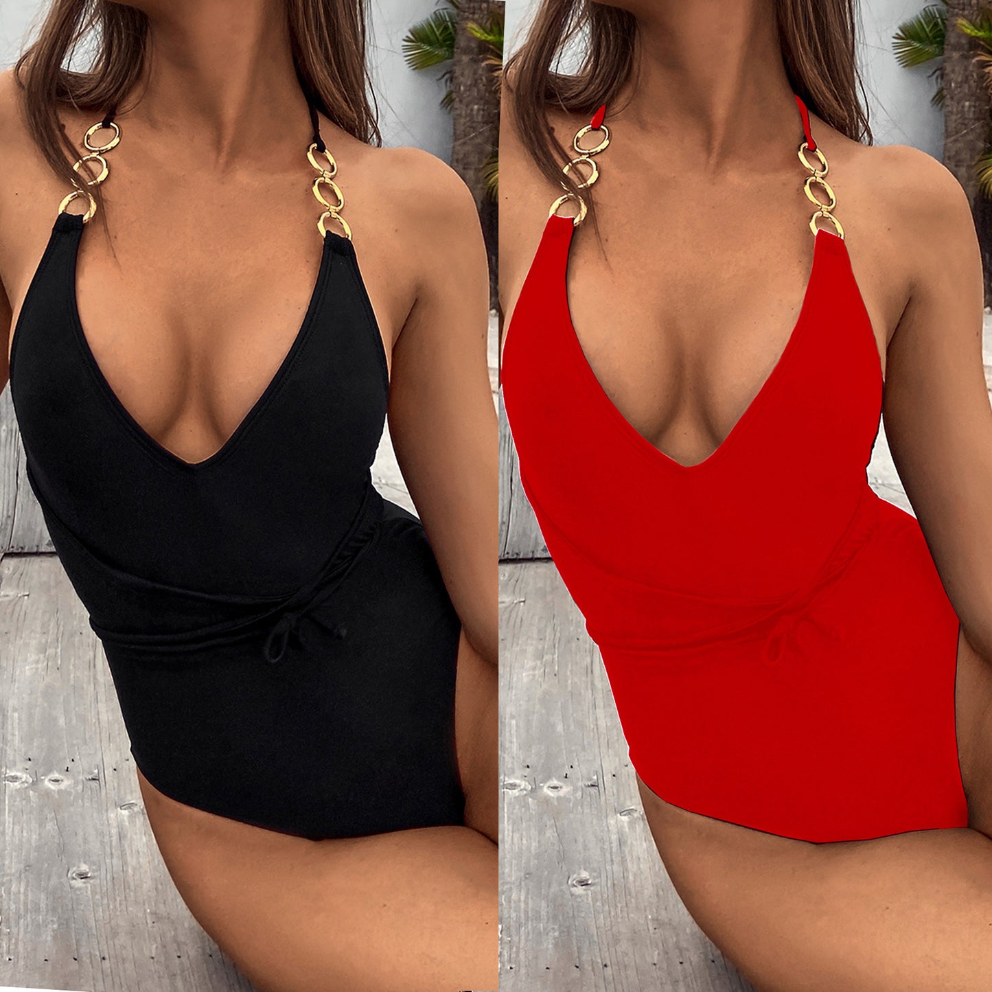 Solid Color One-Piece Swimsuit Bikini