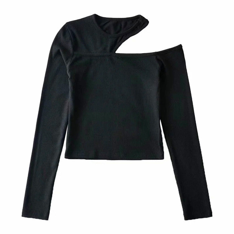 Oblique Strapless Long Sleeved Bottoming Shirt Slim Pullover Top