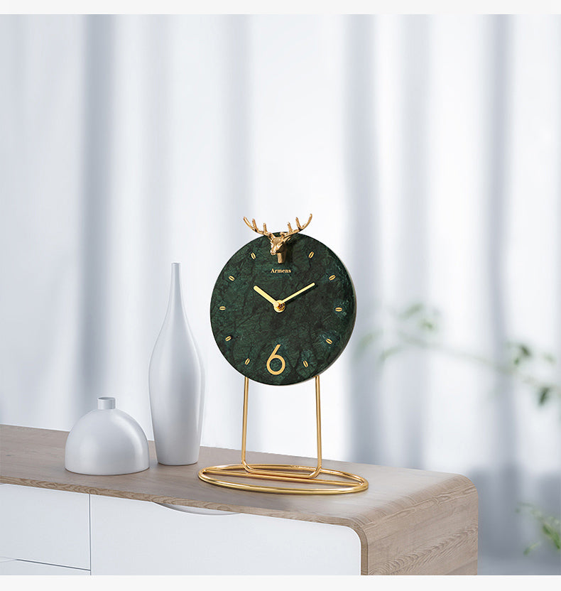 Light Luxury Marble Decoration Clock Home Desktop Clock Ornaments Modern Metal Seat Clock Ornaments Simple Quartz Clocks