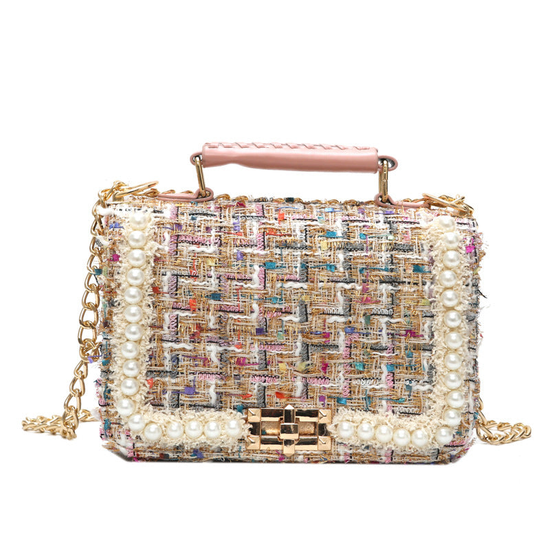 Fashion Woolen Personality Handbag Girl Plaid Messenger Bag