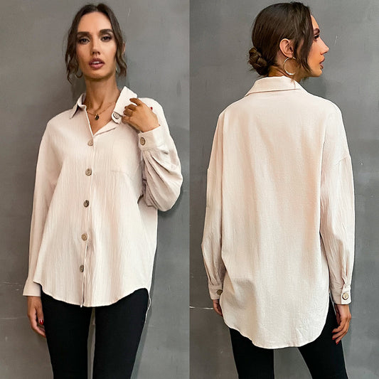 Solid Color Lapel Long-sleeved Bottoming Shirt