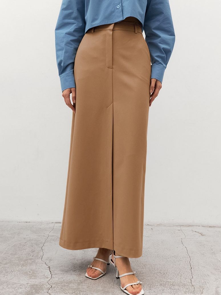 French Style Khaki Slimming And Straight Skirt Women's Commuter Drape Slit Dress