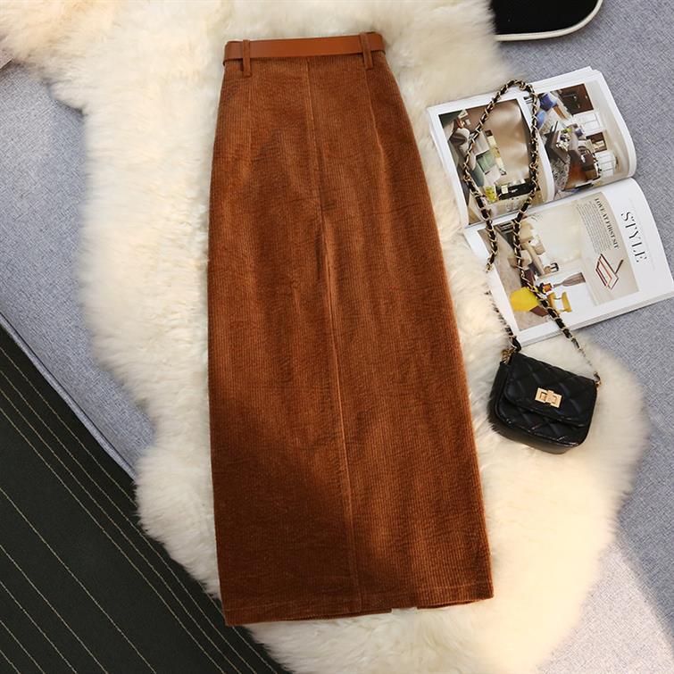 Hip-wrapped One-step High Waist A- Line Corduroy Skirt For Women