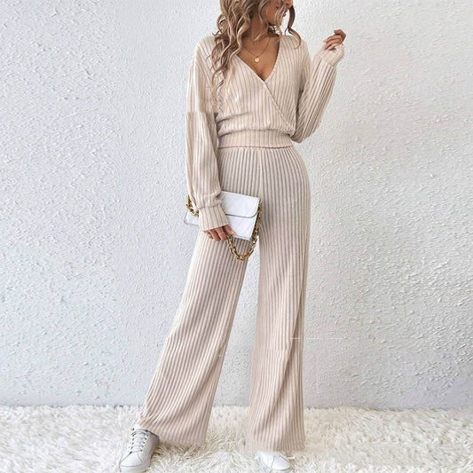 Long Sleeve Short Top Two-piece Pants