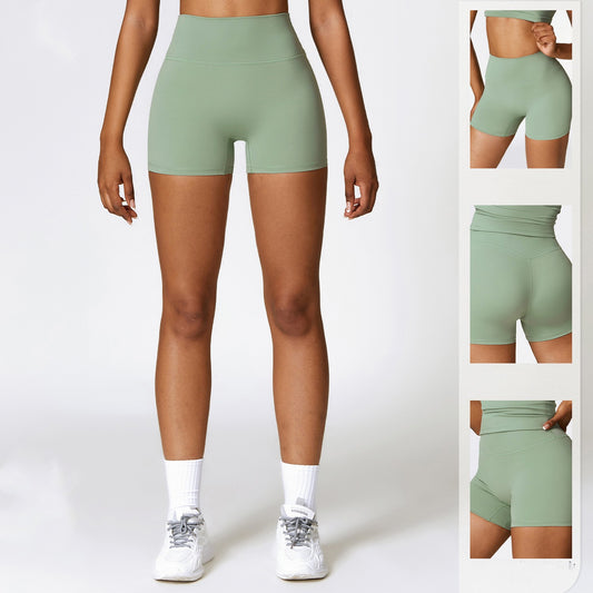 Brushed Tight Yoga Shorts Women's High Waist Belly Contracting Fitness Pants