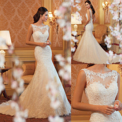 Fishtail Wedding Dress Sleeveless Lace