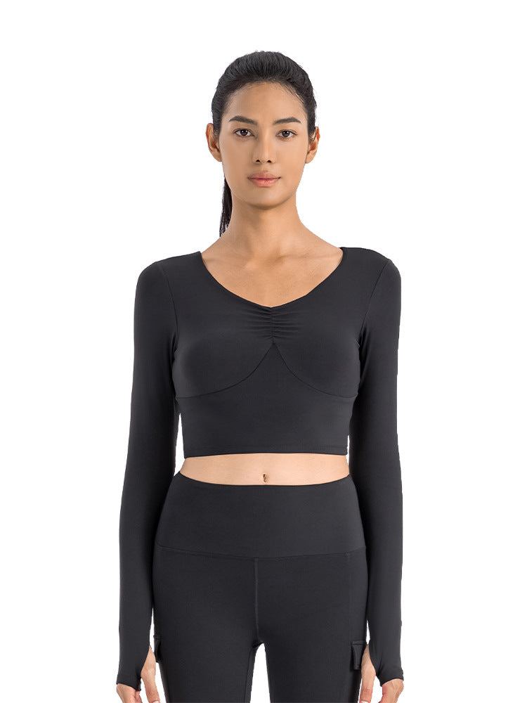 Sports Long Sleeve Slim-fit Yoga Wear With Chest Pad