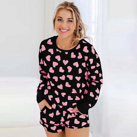 Heart Shape Printed Home Two-piece Women's Clothing