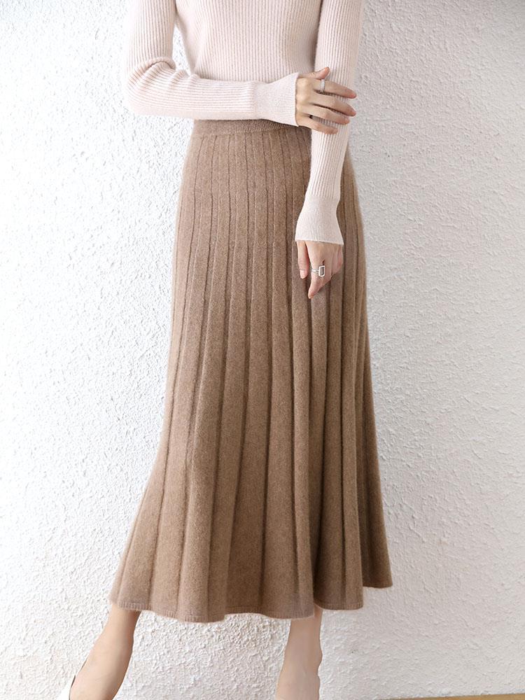 Women's Mid-length Pure Wool Thickened Skirt