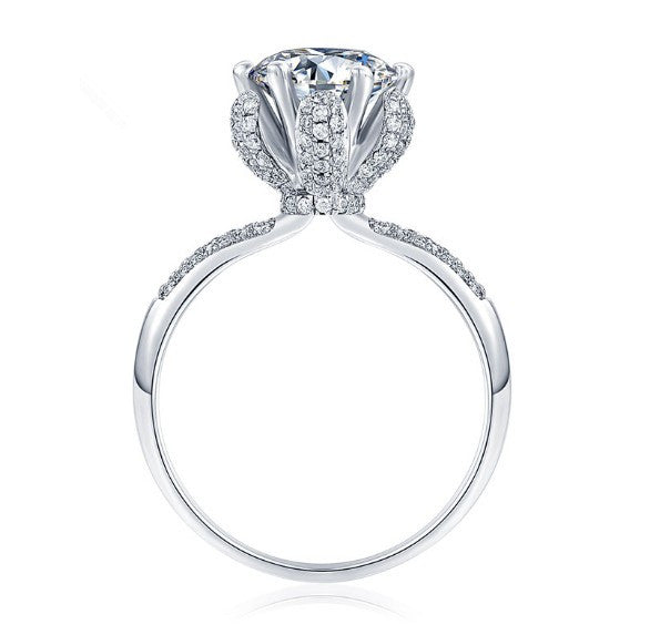 Platinum Imported Moissanite D Color Ice Queen Sunflower Diamond Ring