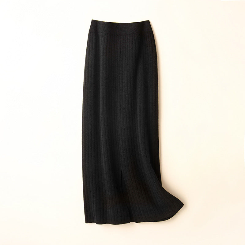 Pure Wool Skirt Women's Mid-length High Waist Slim Fit