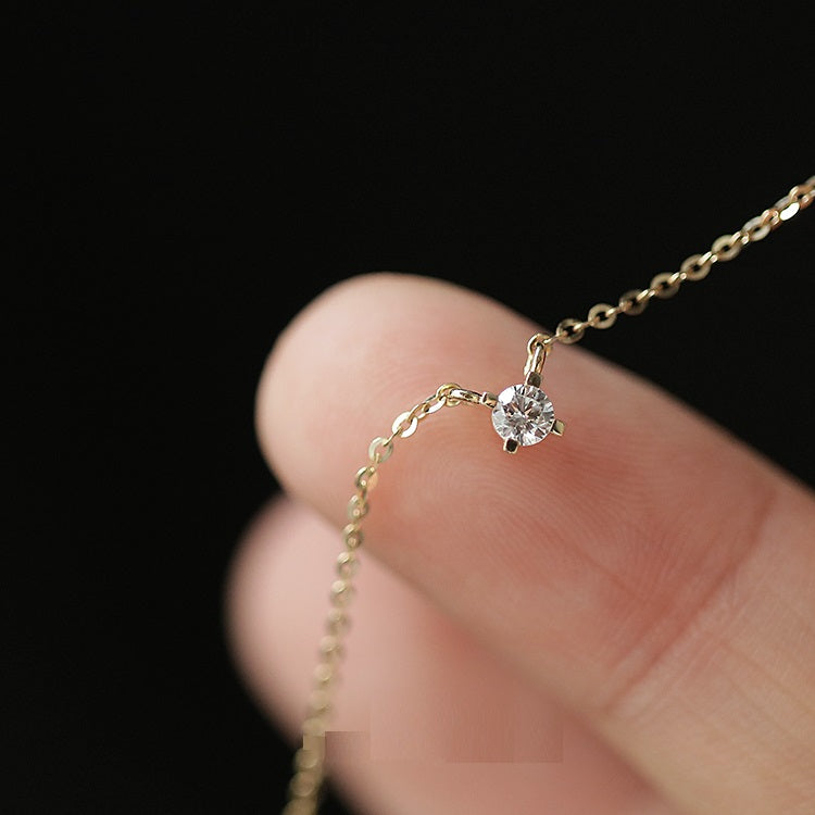 14k Yellow Gold Single Diamond  Necklace