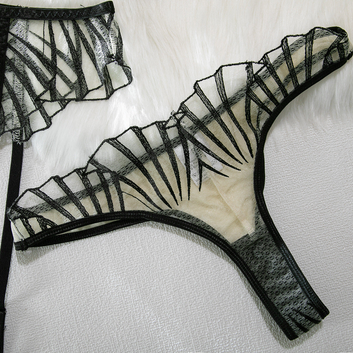 Women's Embroidered Underwear See-through Three-piece Set