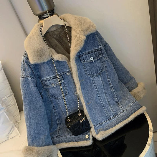Loose Casual Furry Fleece-lined Thickened Cotton Clothing Parka