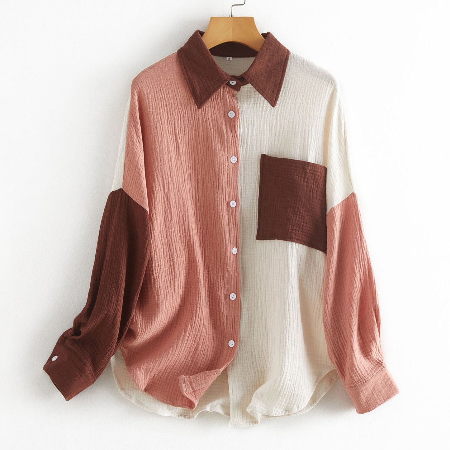 Color Contrast Patchwork Drop-shoulder Long-sleeve Shirt