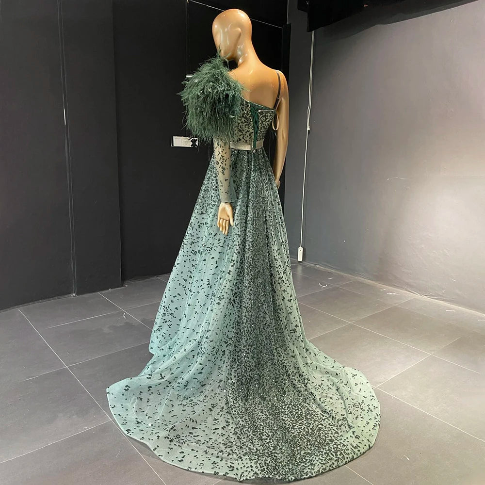 Green Luxury A-Line High Split Wedding Dress