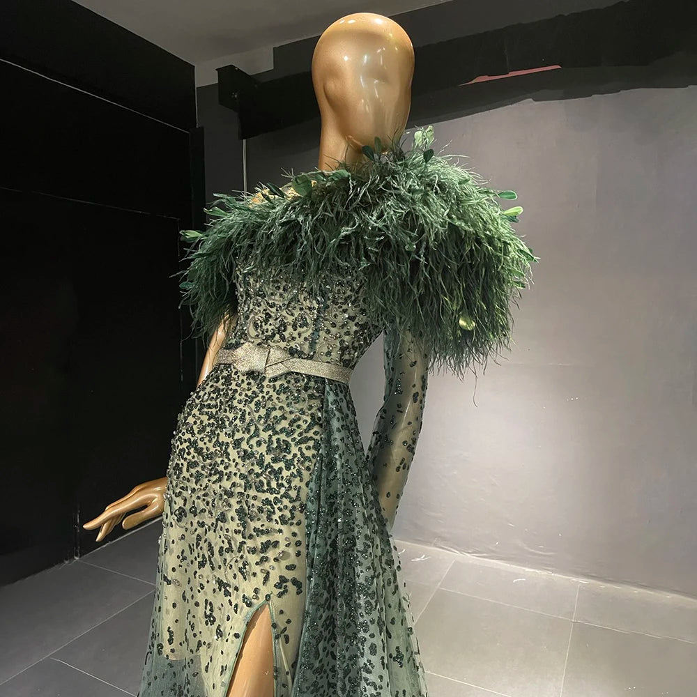 Green Luxury A-Line High Split Wedding Dress