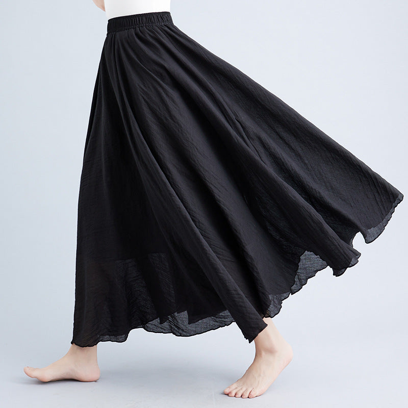 Women's Artistic Cotton And Linen Big Hem Skirt