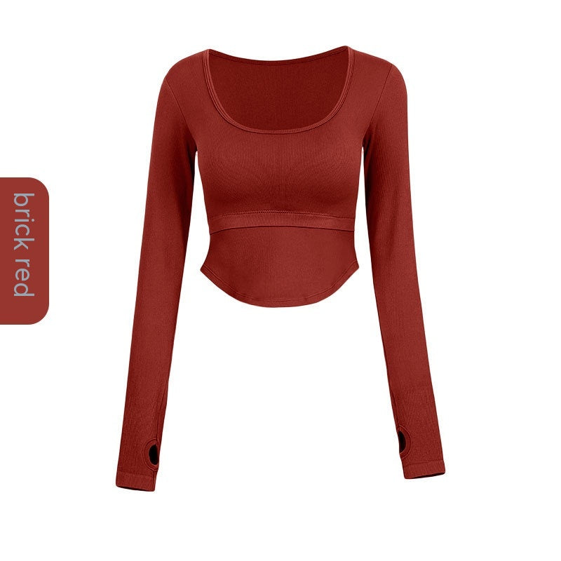 Thread Fitted Yoga Clothes Long Sleeve Women's One-piece With Chest Pad Skinny Slimming Fitness Sports Top