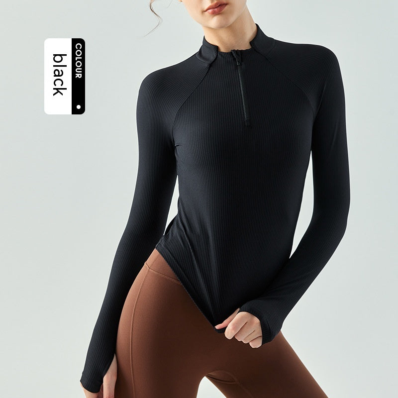 FallWinter Yoga Wear Long Sleeve Women's Stand Collar Half Zip Slim Fit Sports Top T-shirt Thin Quick-drying