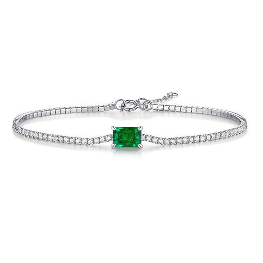 New S925 Sterling Silver Fine Inlaid Cultivated Emeralds