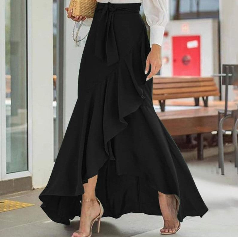 Belt Lace Sheath Fishtail High Waist Irregular Skirt