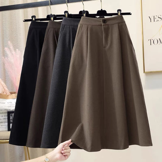 Plus Size Skirt Hepburn Style Woolen A- Line Autumn And Winter Umbrella Skirt