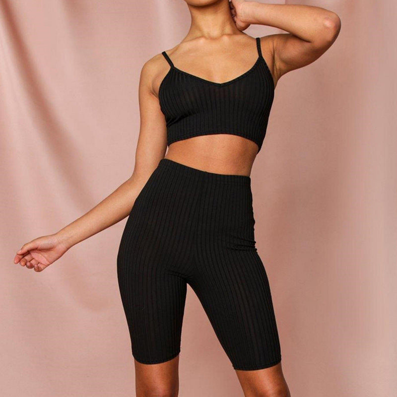 Sports Casual Vest Tight High Waist Fifth Pants Suit