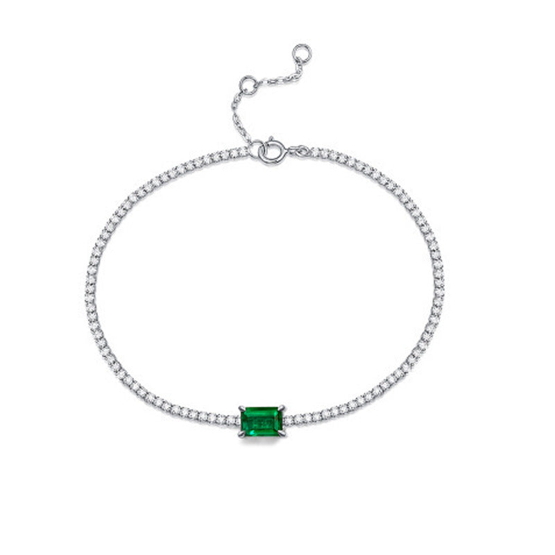 New S925 Sterling Silver Fine Inlaid Cultivated Emeralds