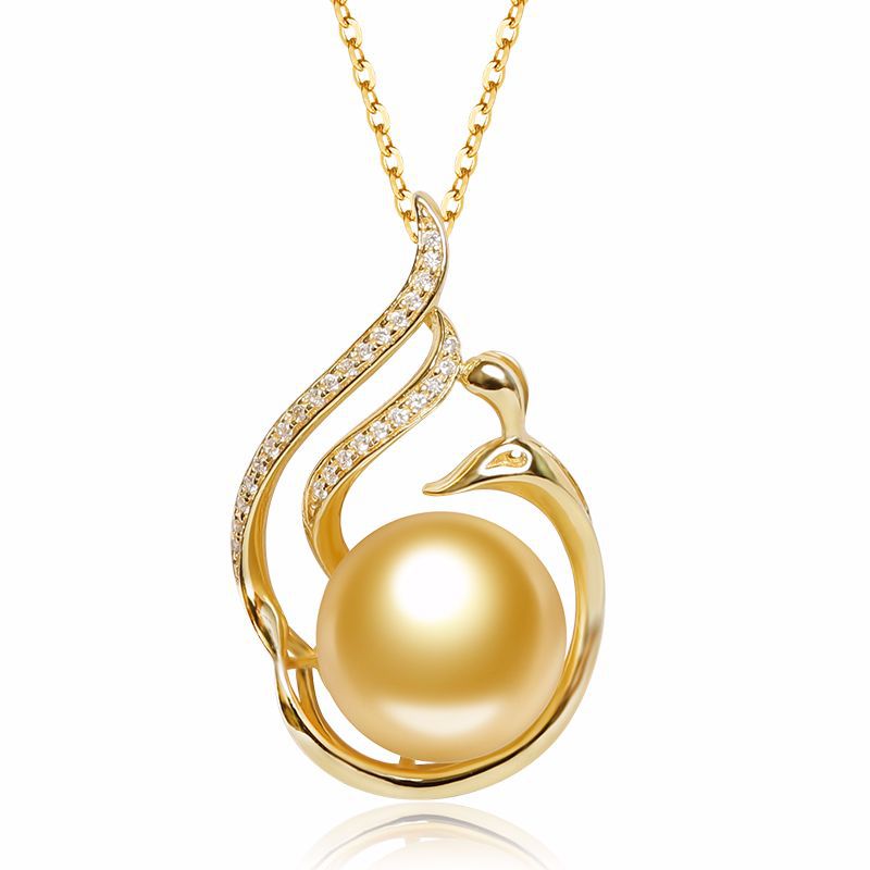 11-12mm 925 Silver Saltwater Gold Pearl Pendant