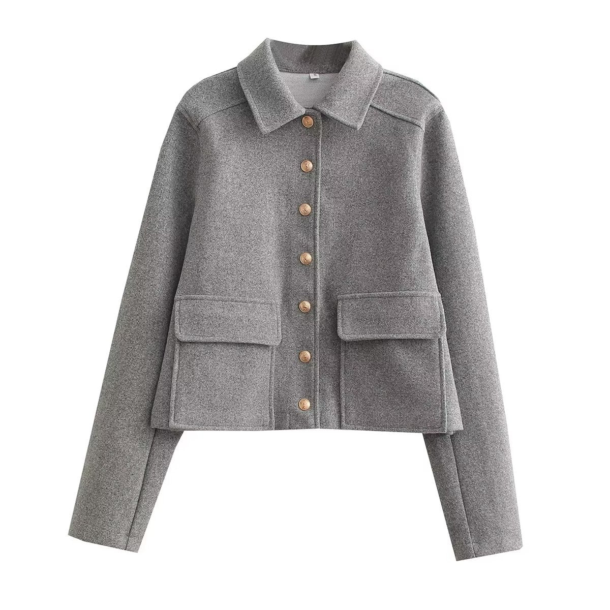 French Blend Lapel Short Classic Style Tweed Coat Shirt