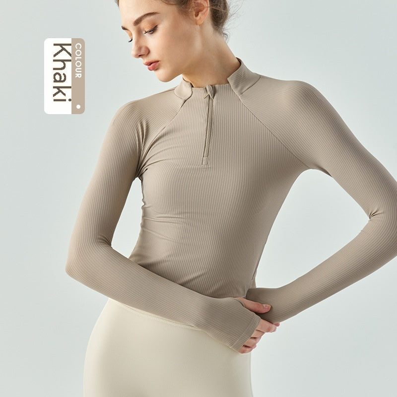 FallWinter Yoga Wear Long Sleeve Women's Stand Collar Half Zip Slim Fit Sports Top T-shirt Thin Quick-drying