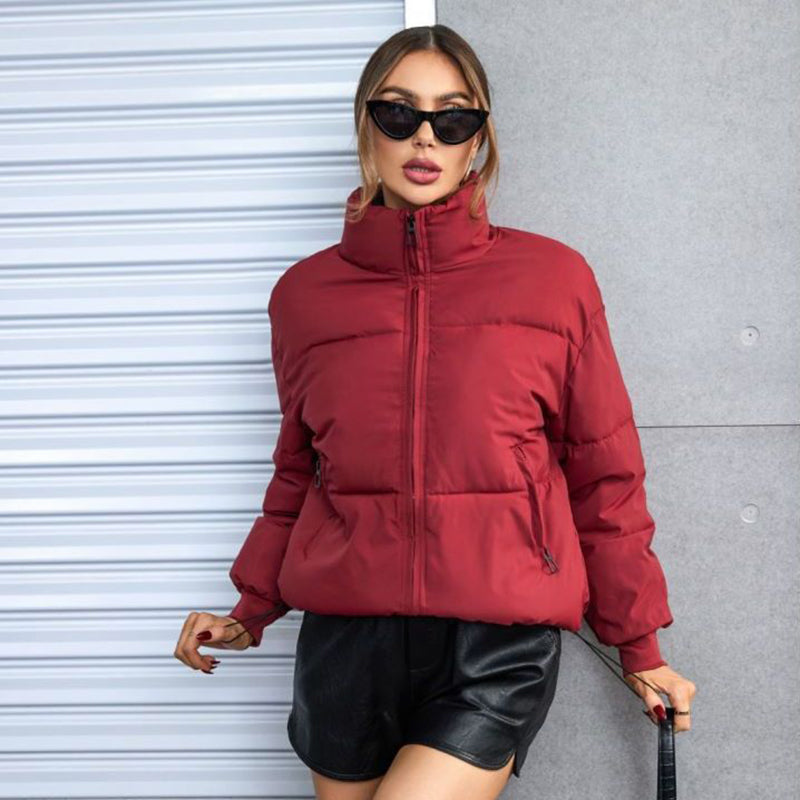 Fashion Ins Style Bread Coat Women's Solid Color Stand Collar Loose Warm Down Jacket Winter Slim Casual Short Coat